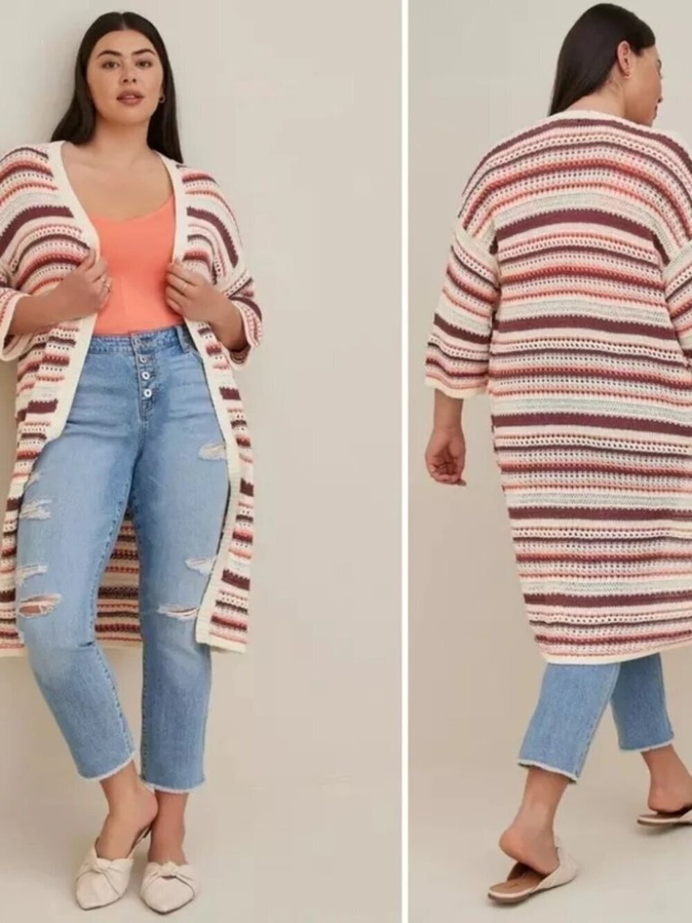 Torrid NWT Multi Stitch Duster Cardigan Size 0 12 Open Knit Cotton